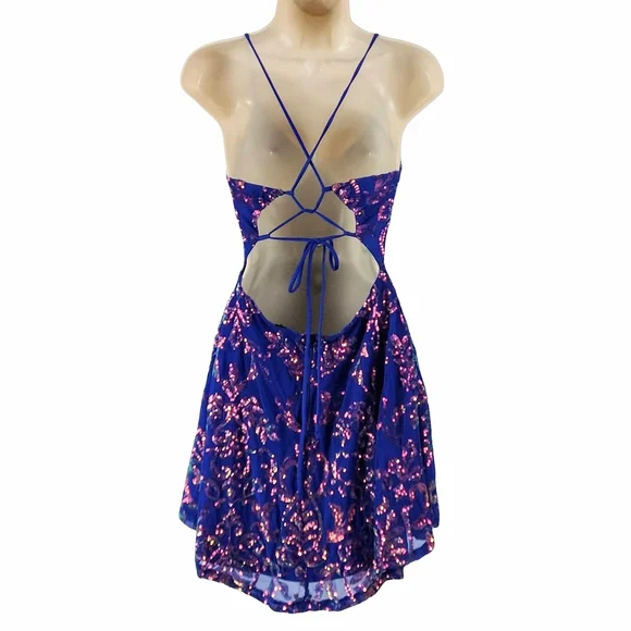 Windsor Blue and Pink Sequin Backless Dress - Picture 5 of 10